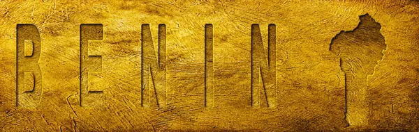 Benin Haritası ve Grunge Altın Doku Üzerine Metin
