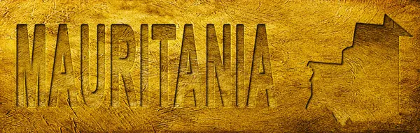 Moritanya Haritası ve Grunge Altın Doku Üzerine Metin