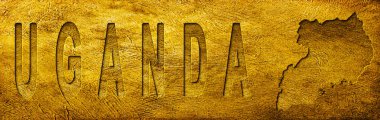 Grunge Altın Doku Üzerine Uganda Haritası ve Metni