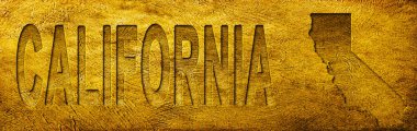 Kaliforniya Haritası ve Grunge Altın Doku Üzerine Metin