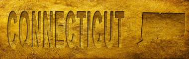 Connecticut Haritası ve Grunge Altın Doku Üzerine Metin