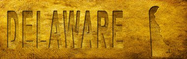 Grunge Altın Doku Üzerine Delaware Haritası ve Metni