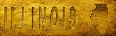 Illinois Haritası ve Grunge Altın Doku Üzerine Metin