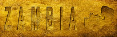 Grunge Altın Doku Üzerine Zambiya Haritası ve Metni