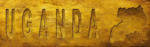 Grunge Altın Doku Üzerine Uganda Haritası ve Metni