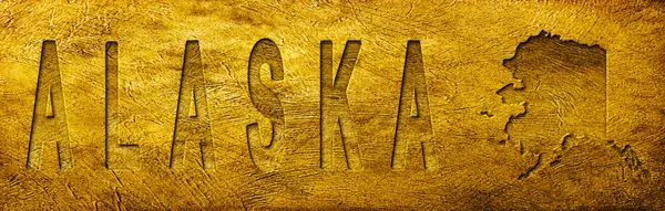 Alaska Haritası ve Grunge Altın Doku Üzerine Metin