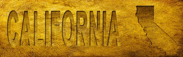 Kaliforniya Haritası ve Grunge Altın Doku Üzerine Metin