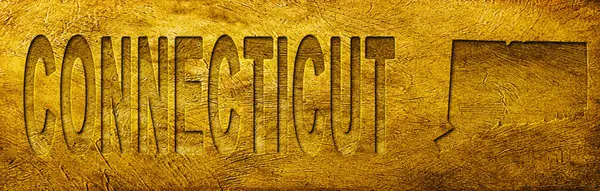 Connecticut Haritası ve Grunge Altın Doku Üzerine Metin