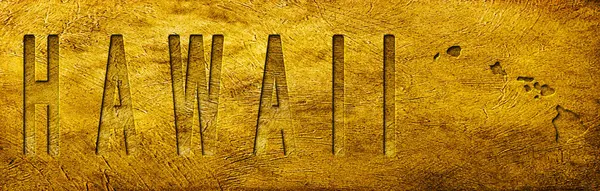 Hawaii Haritası ve Grunge Altın Doku Üzerine Metin