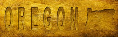 Oregon Haritası ve Grunge Altın Doku Üzerine Metin