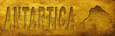 Grunge Altın Doku Üzerine Antarktika Haritası ve Metni