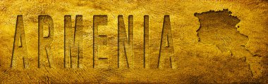 Grunge Altın Doku Üzerine Ermenistan Haritası ve Metni