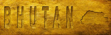 Grunge Altın Doku Üzerine Bhutan Haritası ve Metni
