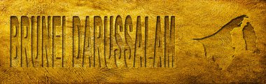 Brunei Darussalam Haritası ve Grunge Altın Doku Metni