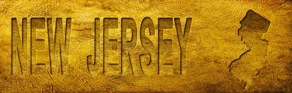 New Jersey Haritası ve Grunge Altın Doku Üzerine Metin