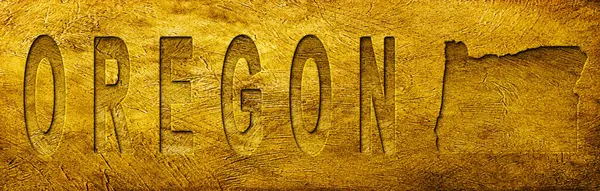 Oregon Haritası ve Grunge Altın Doku Üzerine Metin
