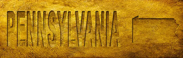 Grunge Altın Doku Üzerine Pennsylvania Haritası ve Metni