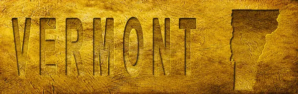 Grunge Altın Doku Üzerine Vermont Haritası ve Metni