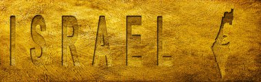 Grunge Altın Doku Üzerine İsrail Haritası ve Metni