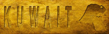 Kuveyt Haritası ve Grunge Altın Doku Üzerine Metin