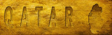 Grunge Altın Doku Üzerine Katar Haritası ve Metni