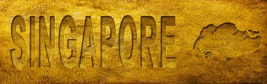 Singapur Haritası ve Grunge Altın Dokusu Üzerine Metin