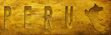 Grunge Altın Doku Üzerine Peru Haritası ve Metni
