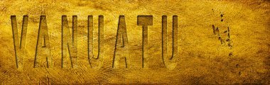 Vanuatu Haritası ve Grunge Altın Doku Üzerine Metin
