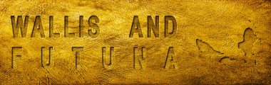 Wallis ve Futuna Haritası ve Grunge Altın Doku Üzerine Metin