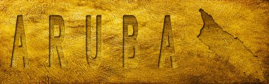Grunge Altın Doku Üzerine Aruba Haritası ve Metni