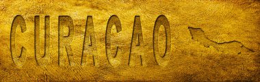 Curacao Haritası ve Grunge Altın Doku Üzerine Metin