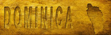 Grunge Altın Dokusu Üzerine Dominica Haritası ve Metni