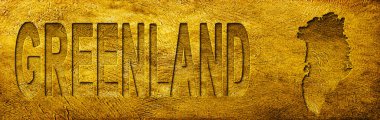 Grönland Haritası ve Grunge Altın Doku Üzerine Metin