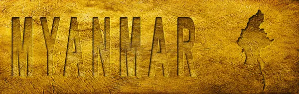 Grunge Altın Doku Üzerine Myanmar Haritası ve Metni