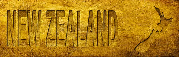 Grunge Altın Doku Üzerine Yeni Zelanda Haritası ve Metni