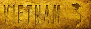 Vietnam Haritası ve Grunge Altın Doku Üzerine Metin