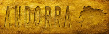 Grunge Altın Doku Üzerine Andorra Haritası ve Metni
