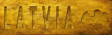 Grunge Altın Dokusu Üzerine Letonya Haritası ve Metni