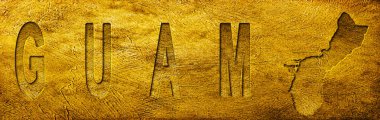 Guam Haritası ve Grunge Altın Doku Üzerine Metin