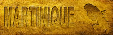 Martinique Haritası ve Grunge Altın Doku Üzerine Metin