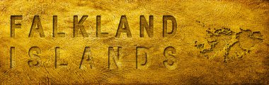 Falkland Adaları Grunge Altın Doku Haritası ve Metni