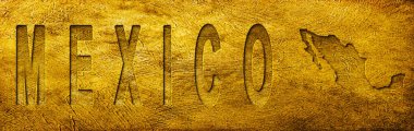 Grunge Gold Doku Üzerine Meksika Haritası ve Metni