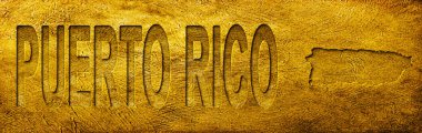 Porto Riko Haritası ve Grunge Altın Doku Üzerine Metin