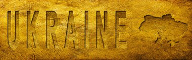 Grunge Altın Doku Üzerine Ukrayna Haritası ve Metni