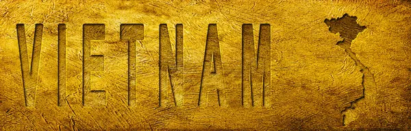 Vietnam Haritası ve Grunge Altın Doku Üzerine Metin