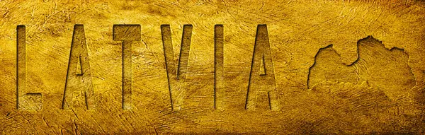 Grunge Altın Dokusu Üzerine Letonya Haritası ve Metni