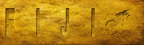 Grunge Altın Doku Üzerine Fiji Haritası ve Metni