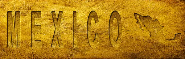Grunge Gold Doku Üzerine Meksika Haritası ve Metni