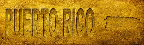 Porto Riko Haritası ve Grunge Altın Doku Üzerine Metin
