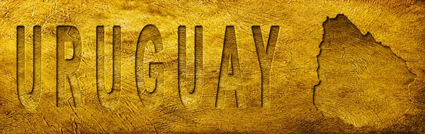 Grunge Altın Doku Üzerine Uruguay Haritası ve Metni